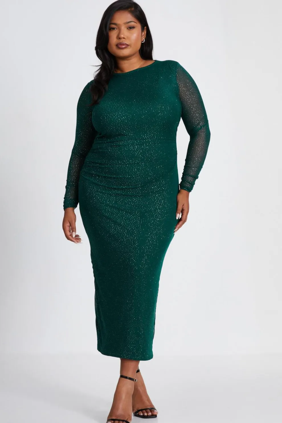Curve Dark Green Glitter Mesh Midaxi Dress