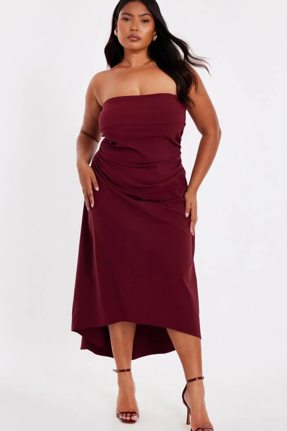 Curve Dark Red Bandeau Midi Dress