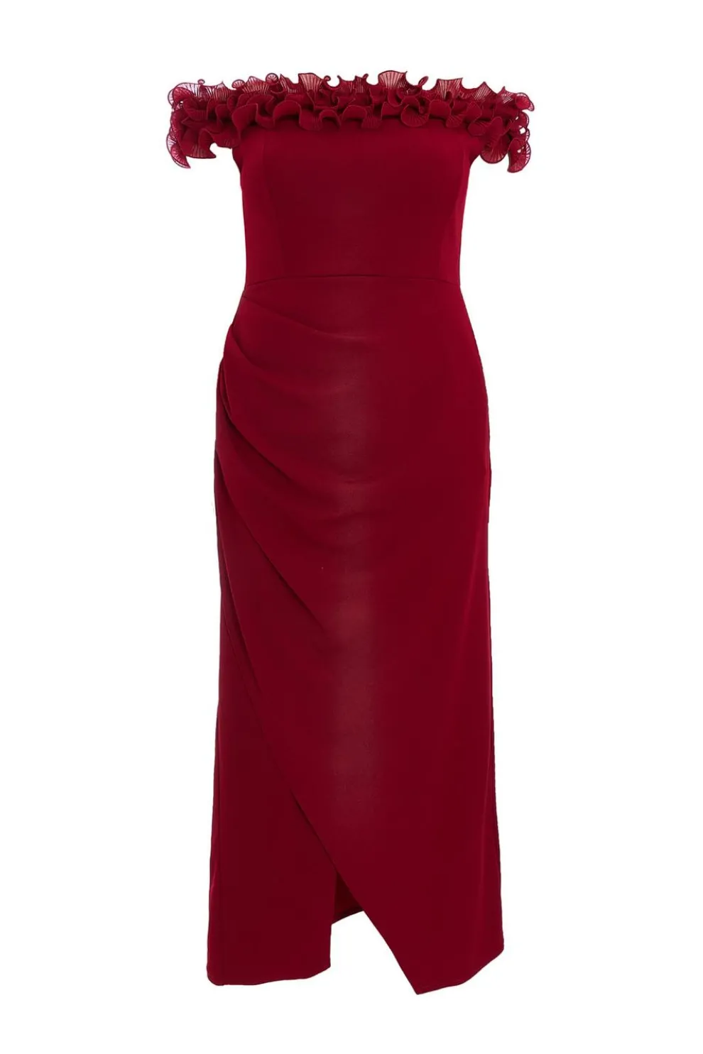Curve Dark Red Bardot Maxi Dress