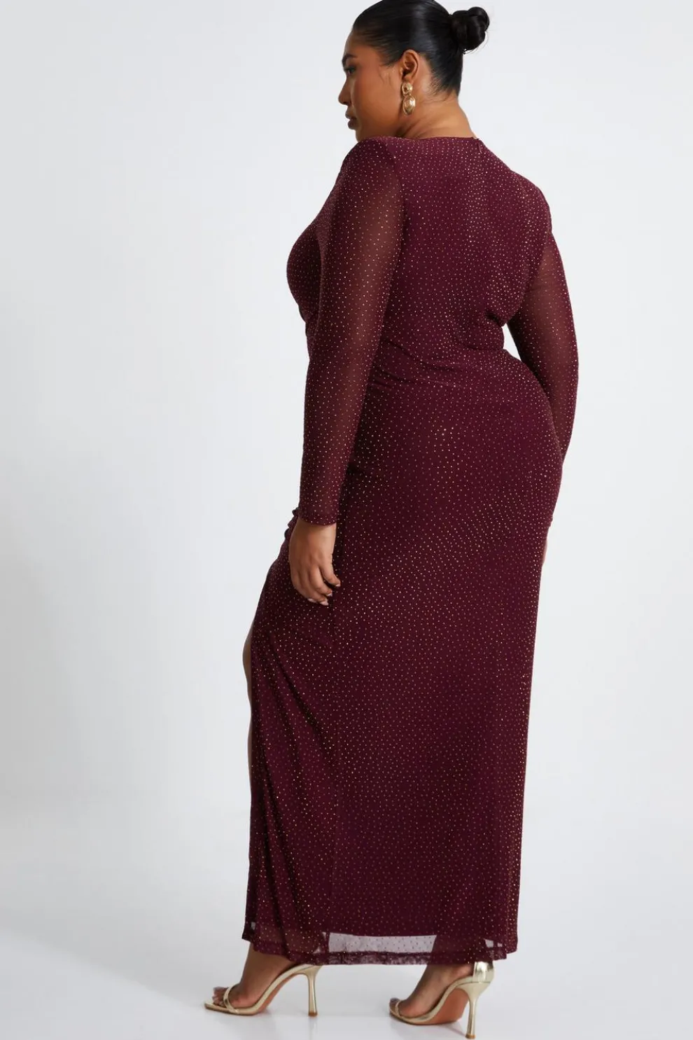 Curve Dark Red Mesh Midaxi Dress