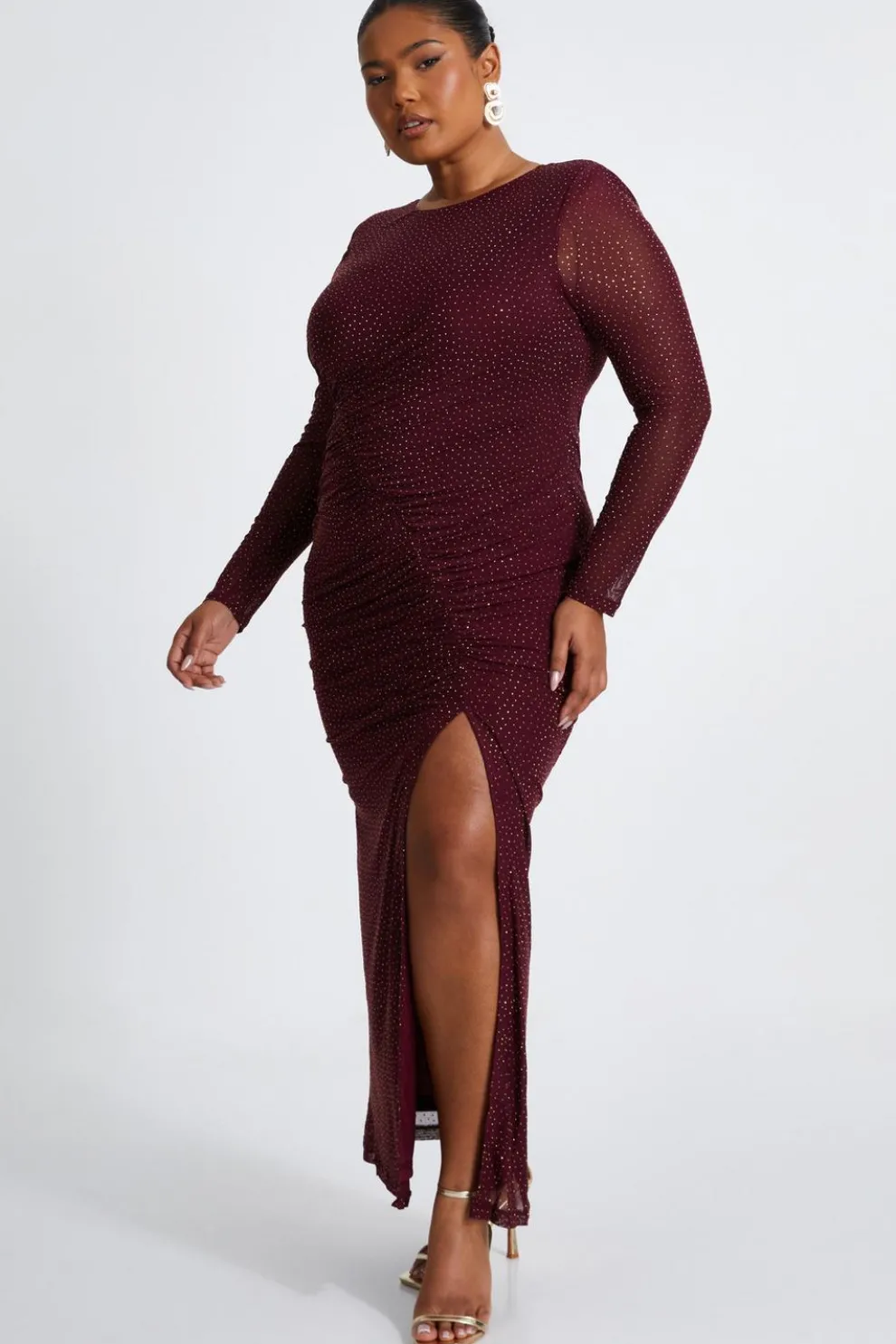 Curve Dark Red Mesh Midaxi Dress