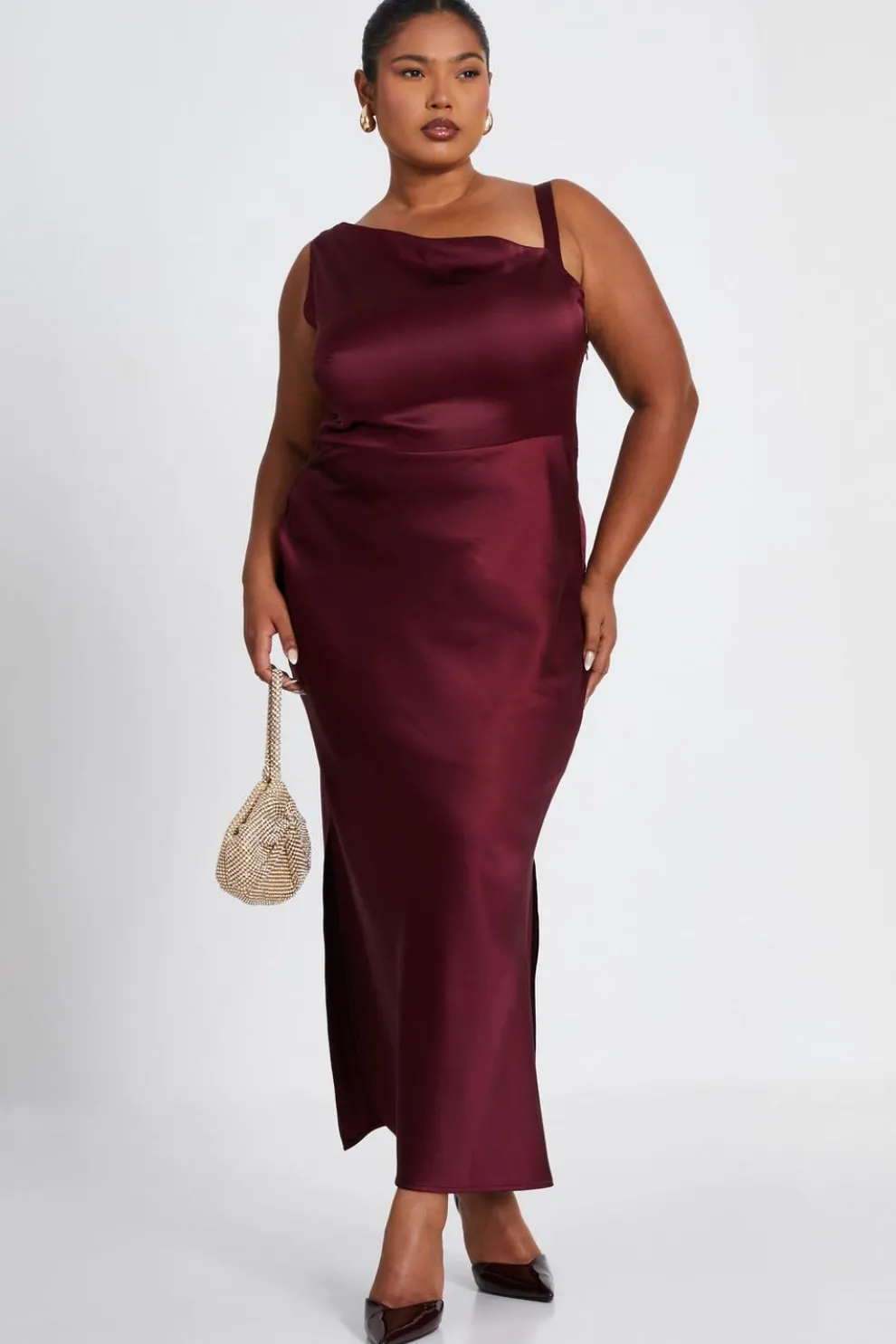Curve Dark Red Satin Midaxi Dress