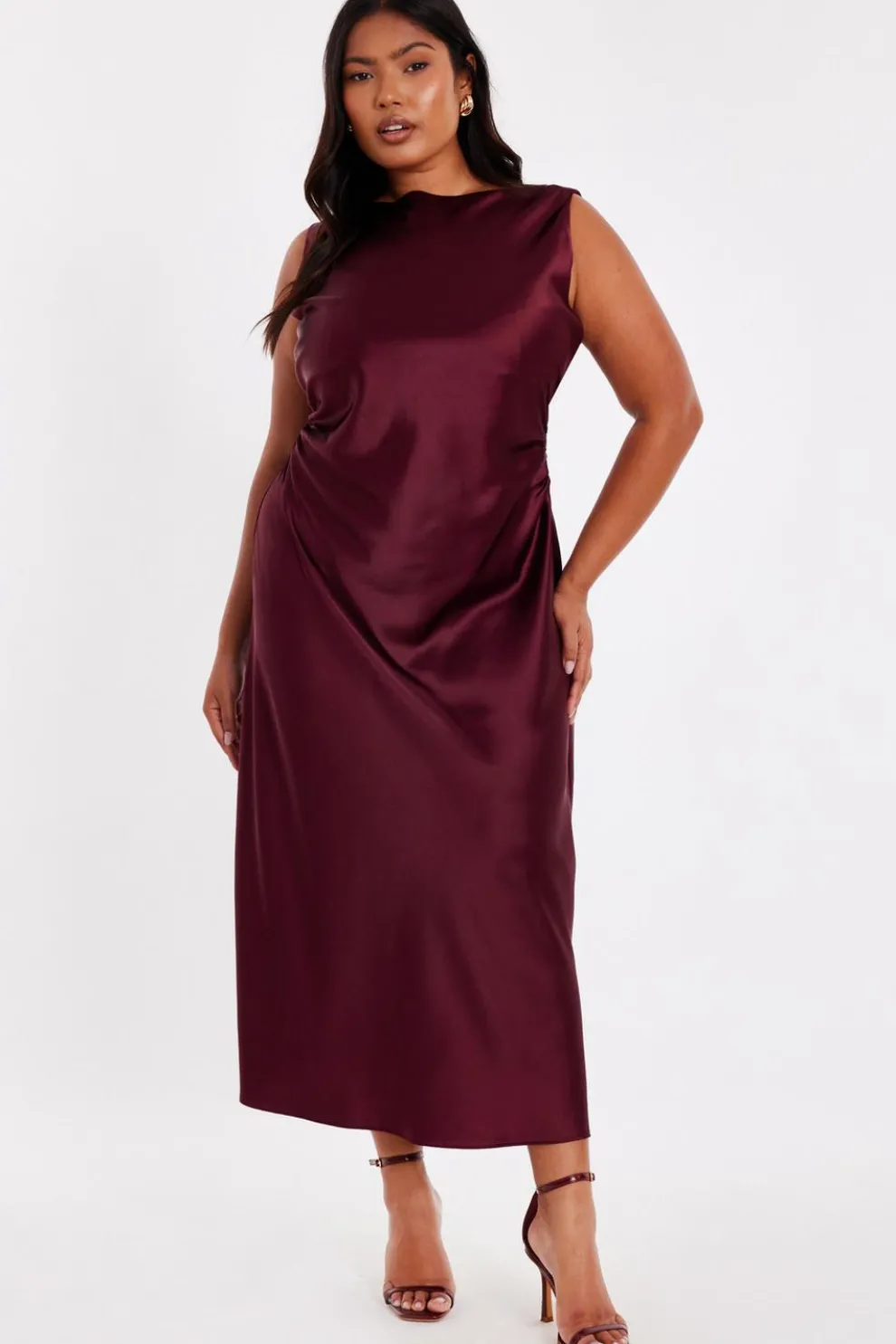 Curve Dark Red Satin Midaxi Dress