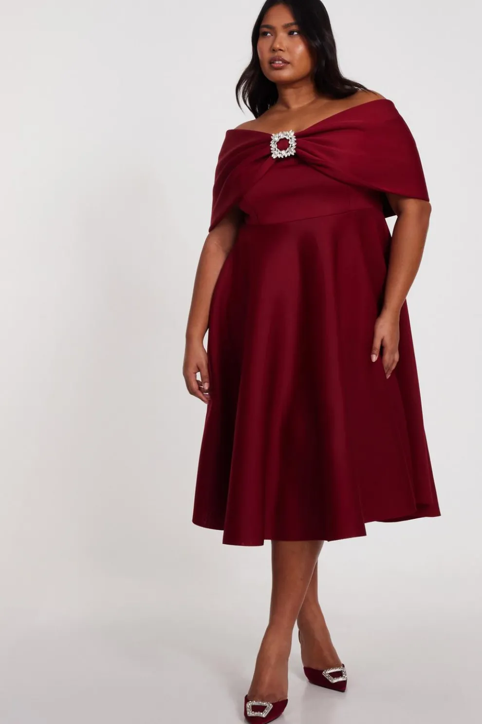 Curve Dark Red Skater Midi Dress