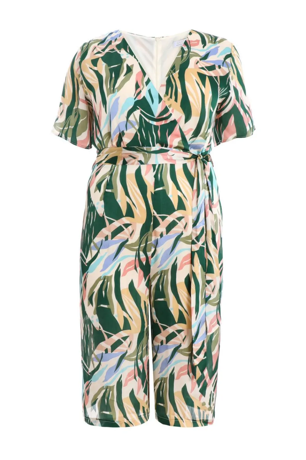 Curve Green Tropical Wrap Culotte Jumpsuit