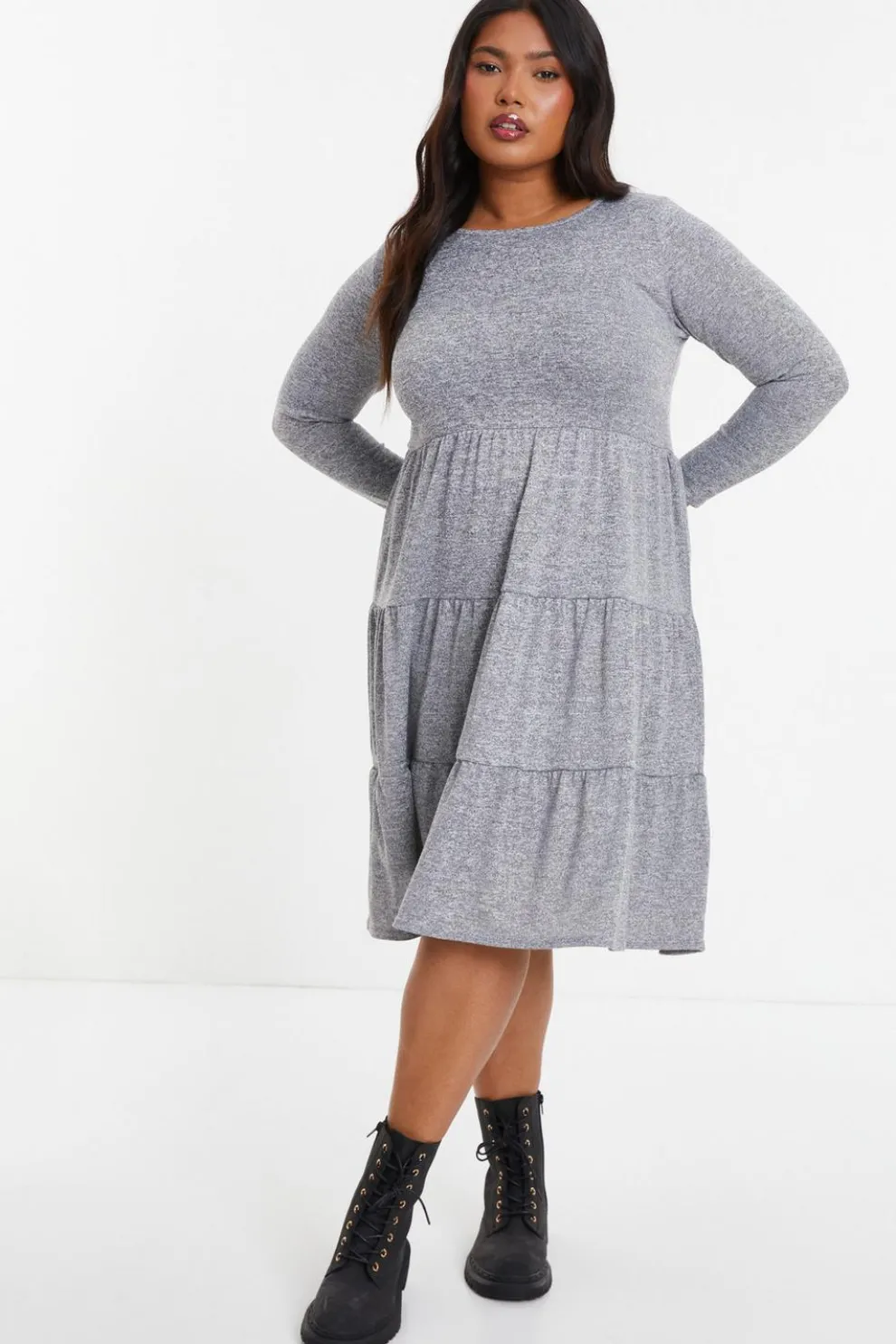Curve Grey Tired Midi Dress