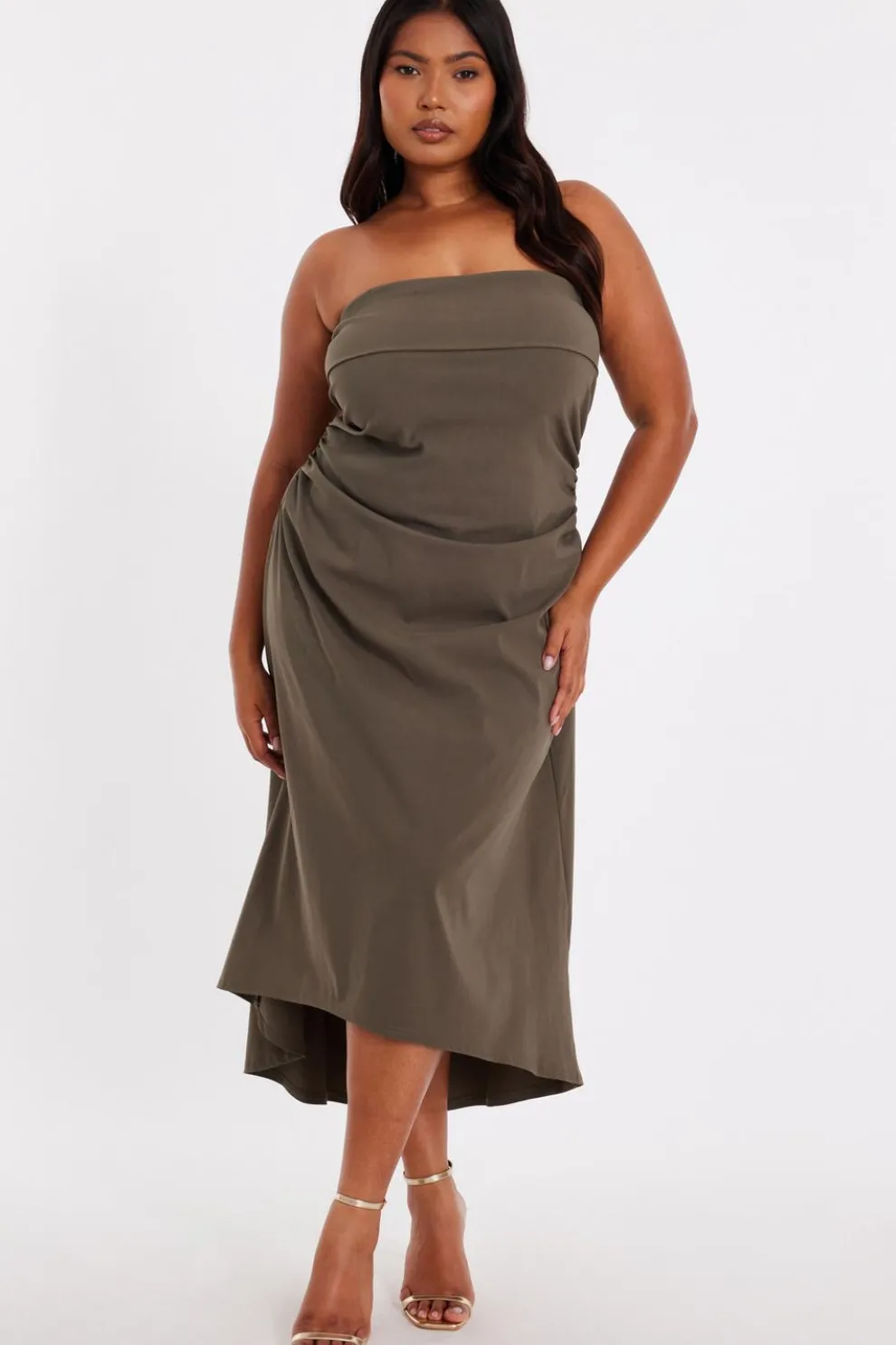 Curve Khaki Bandeau Midi Dress