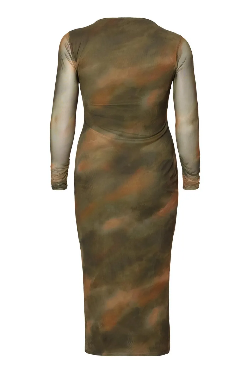 Curve Khaki Printed Long Sleeve Midaxi Dress
