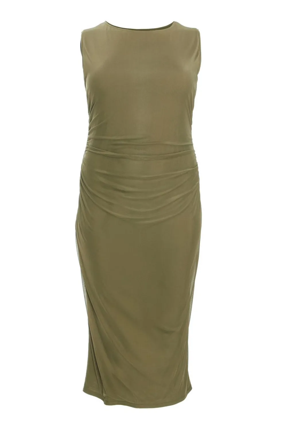 Curve Khaki Round Neck Midaxi Dress