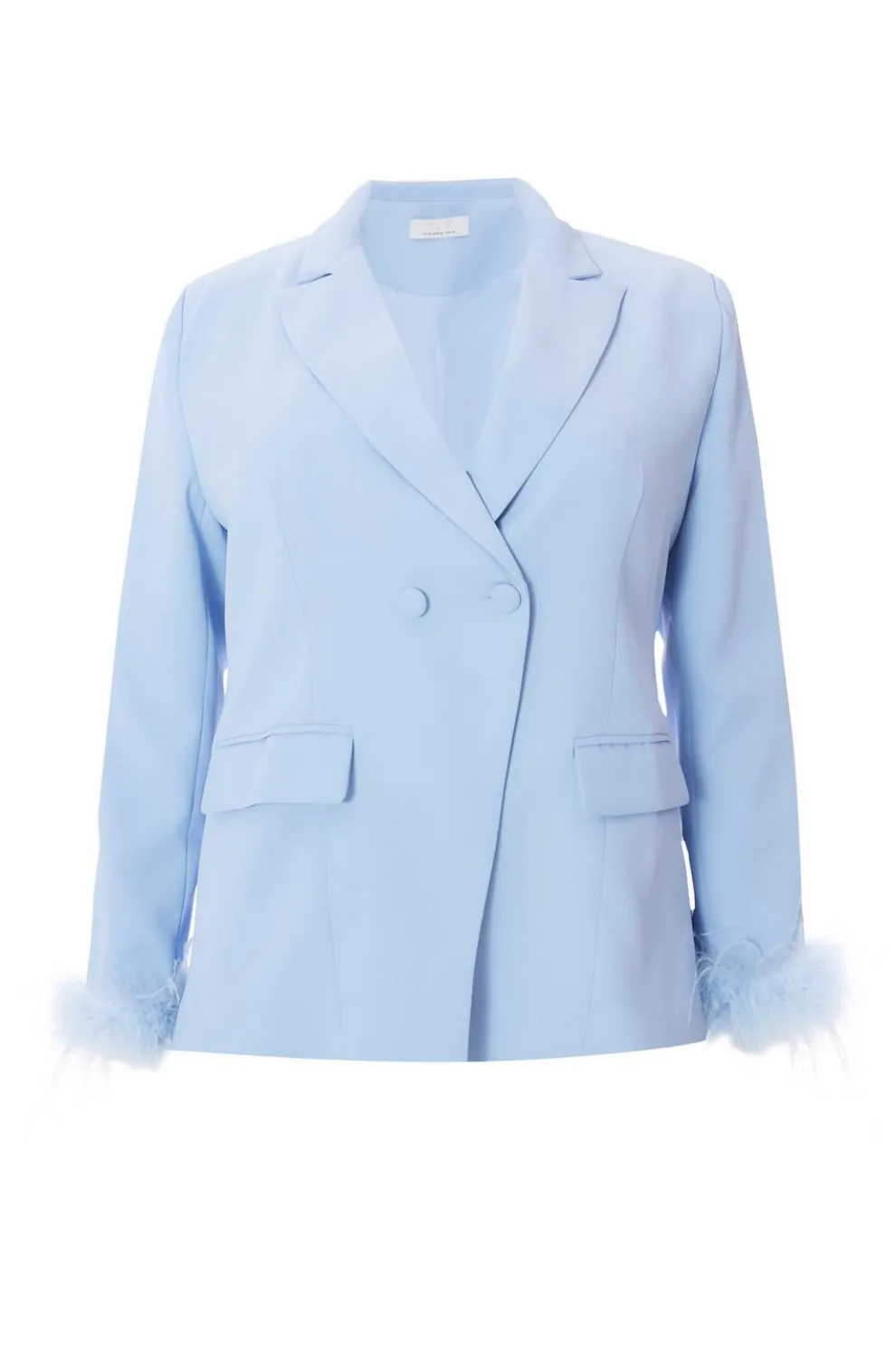 Curve Light Blue Feather Trim Blazer