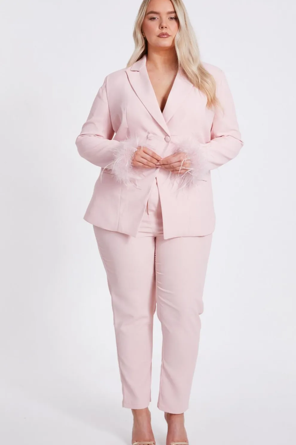 Curve Light Pink Tailored Trousers