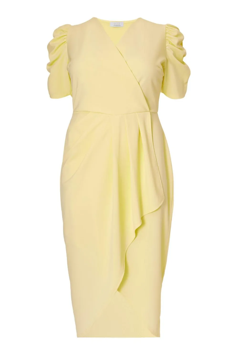 Curve Light Yellow Wrap Midi Dress