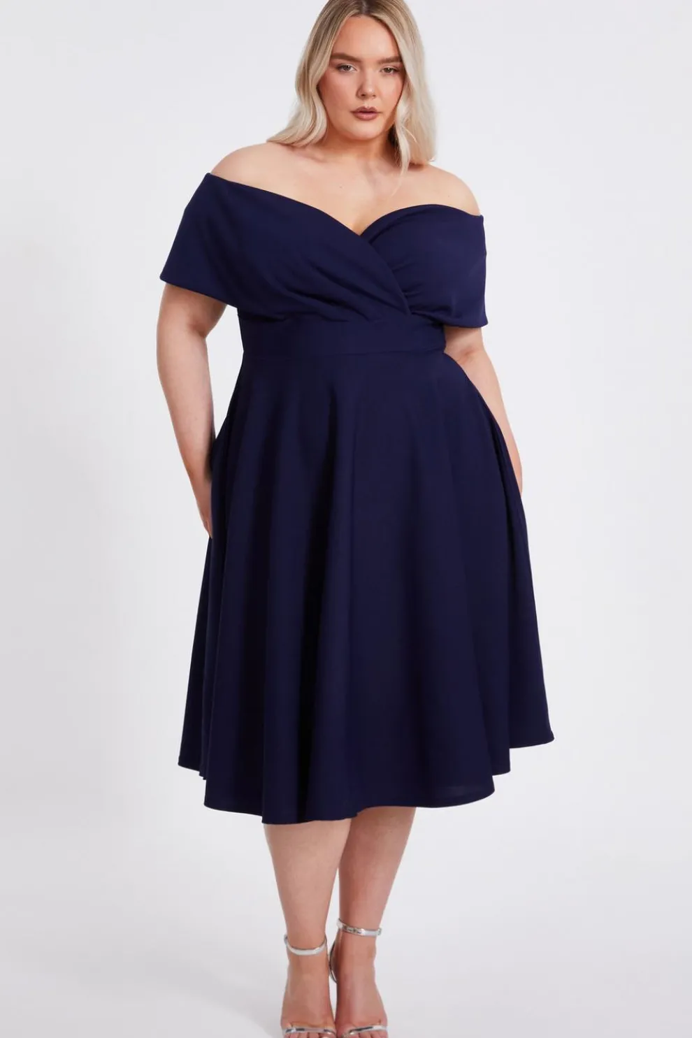 Curve Navy Bardot Midi Dress