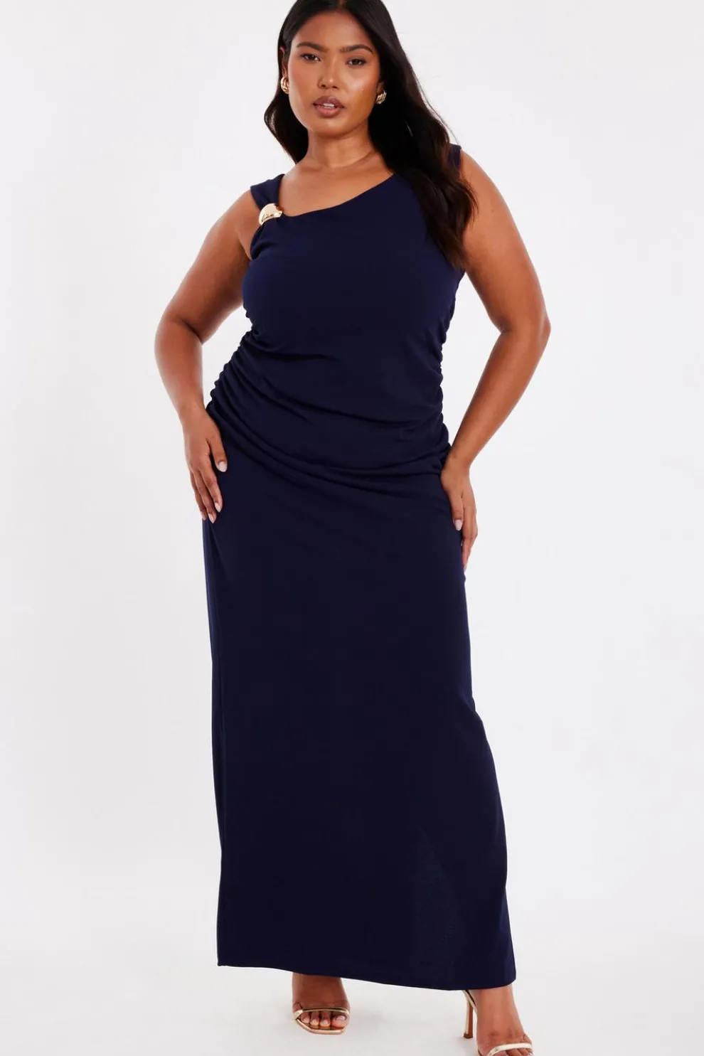 Curve Navy Buckle Detail Midaxi Dress