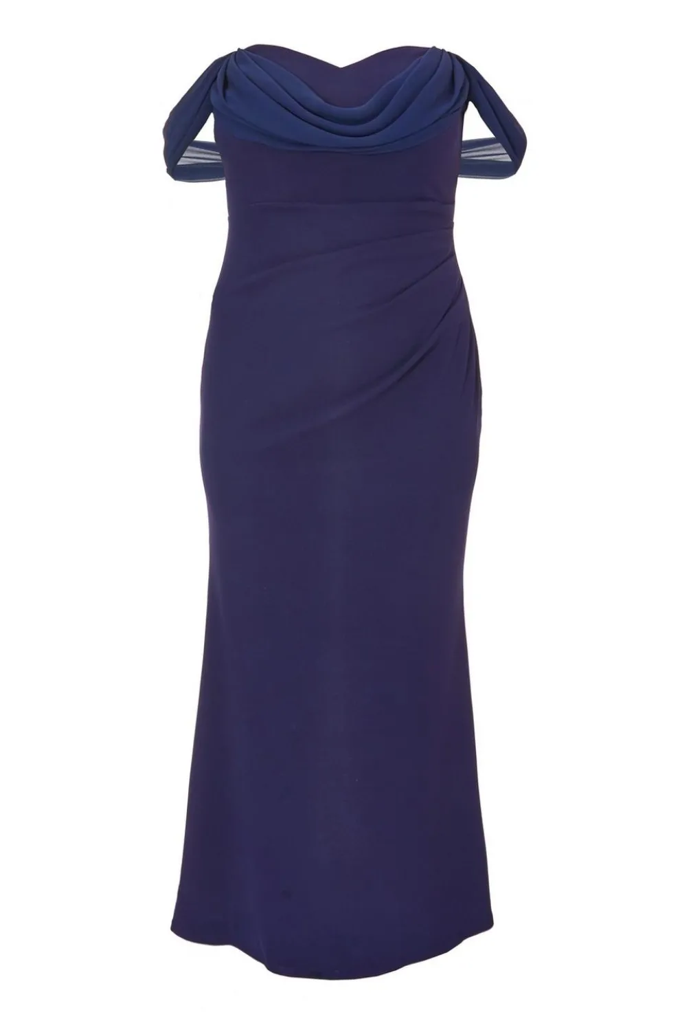 Curve Navy Chiffon Bardot Maxi Dress
