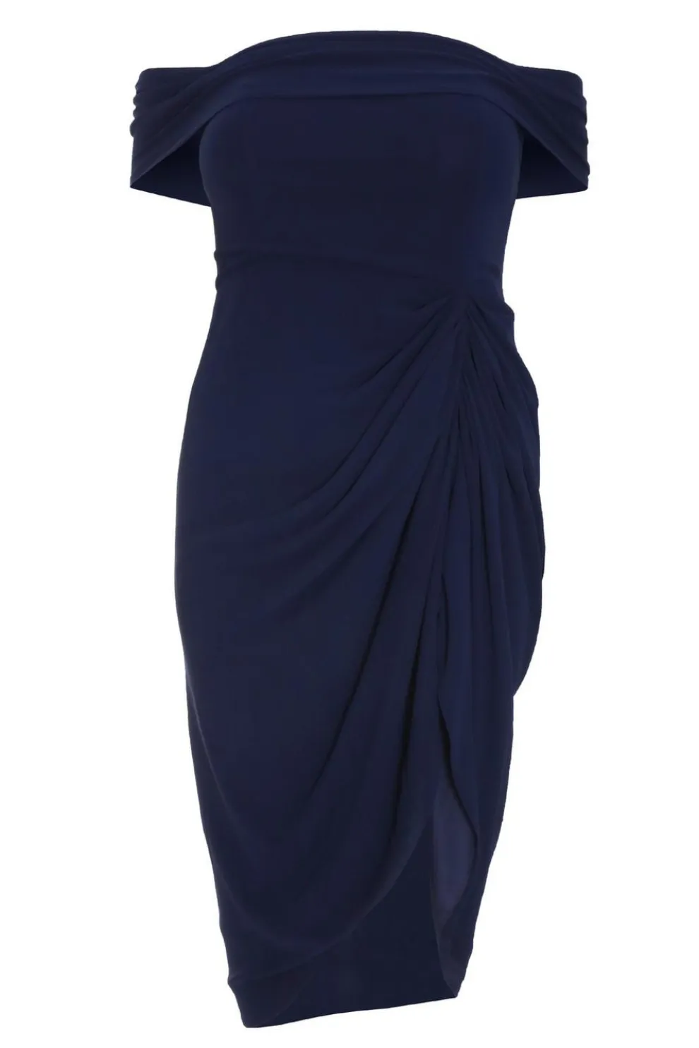 Curve Navy Chiffon Bardot Midi Dress