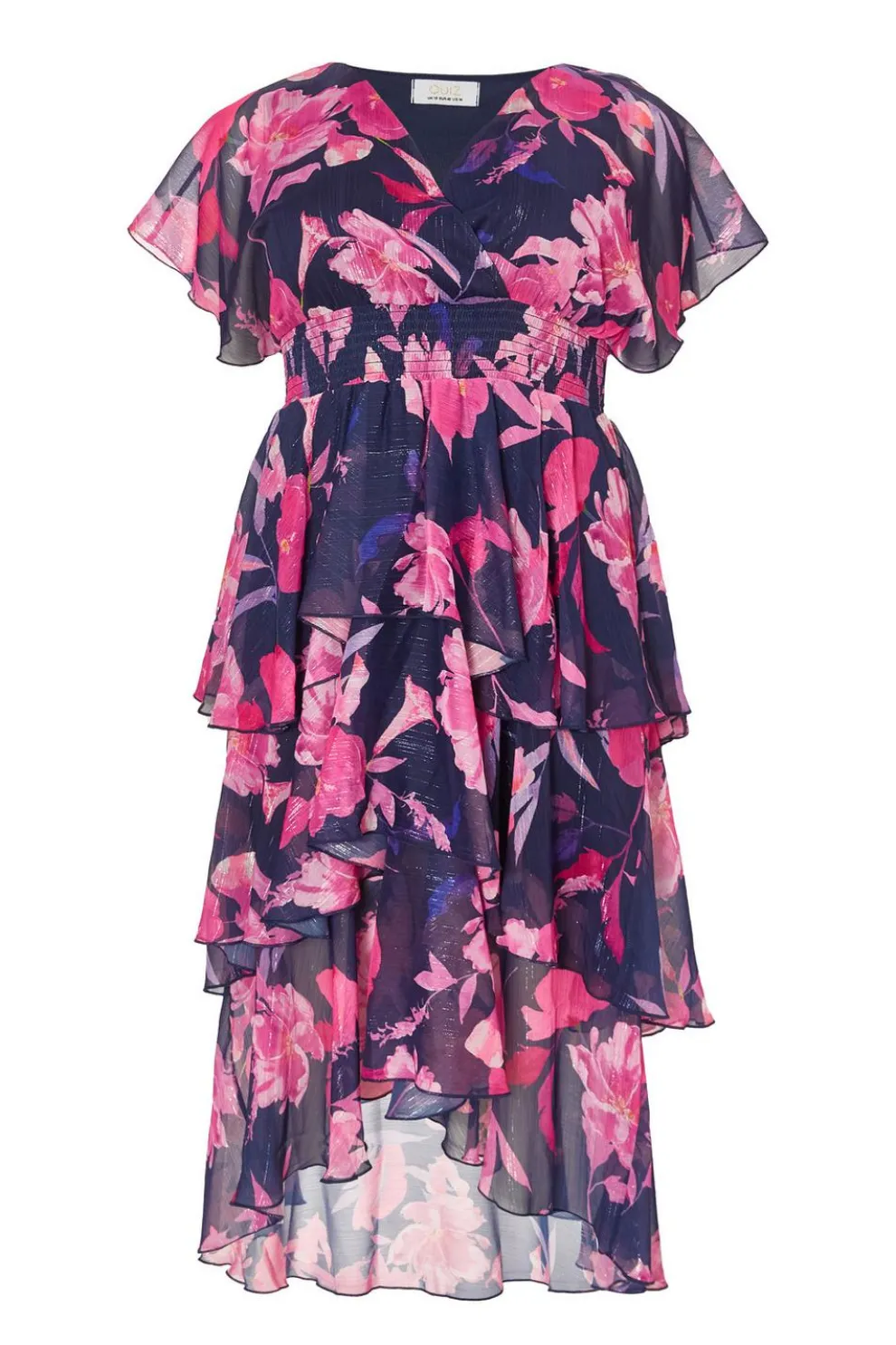 Curve Navy Chiffon Tiered Midi Dress