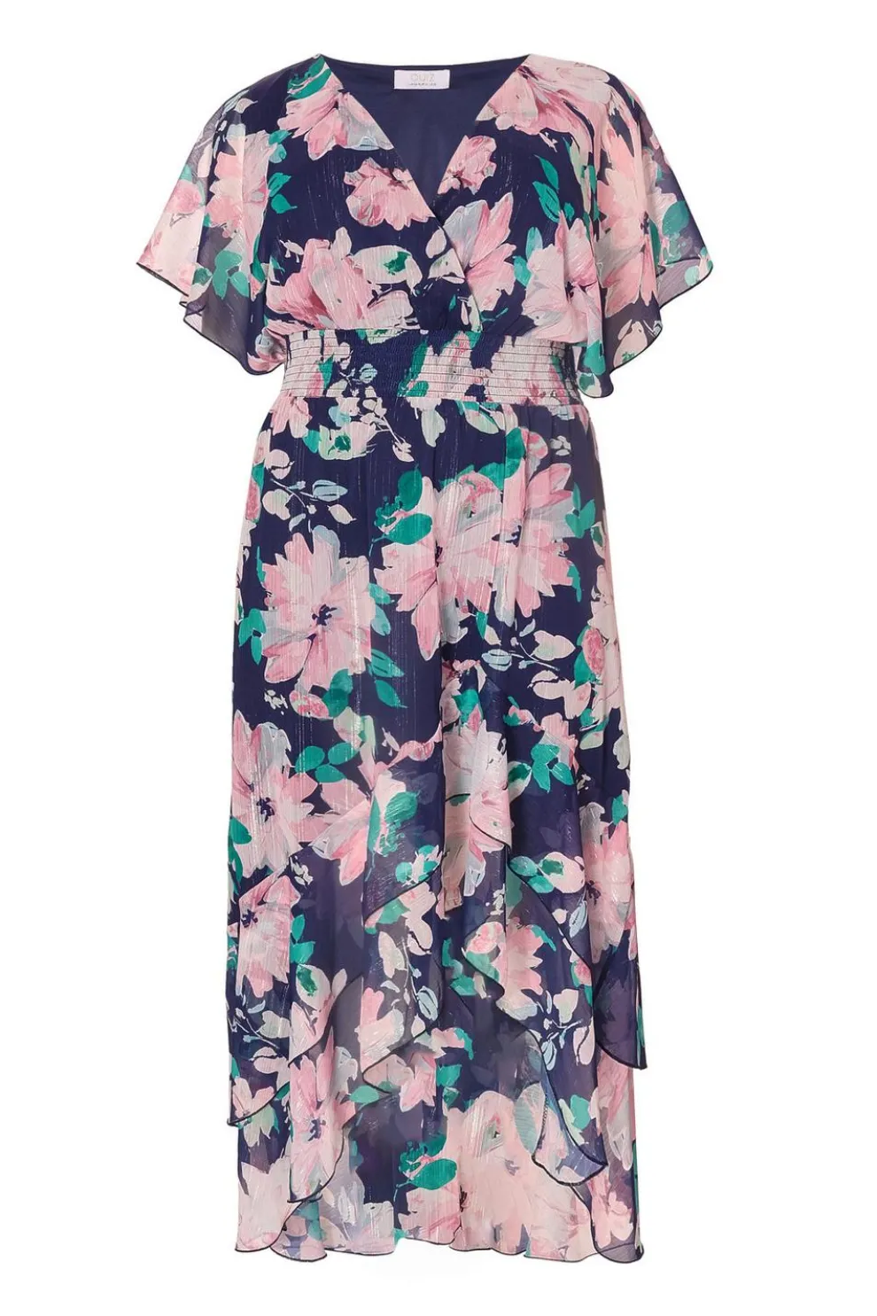 Curve Navy Floral Tiered Midi Dress