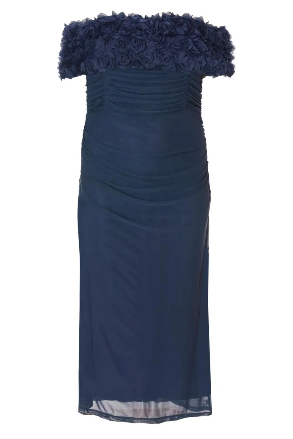 Curve Navy Mesh Bardot Midaxi Dress