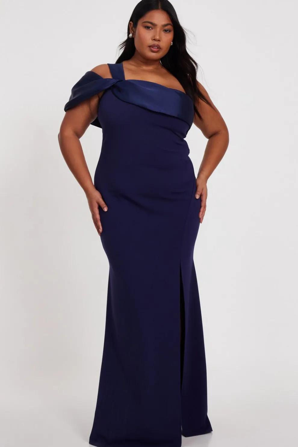 Curve Navy One Shoulder Maxi Dress