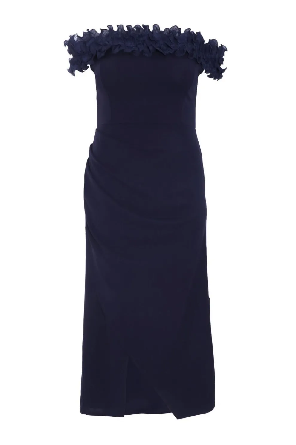 Curve Navy Ruffle Bardot Maxi Dress