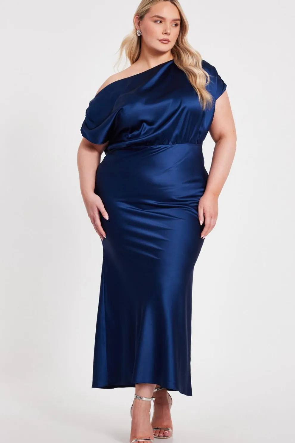 Curve Navy Satin Midaxi Dress