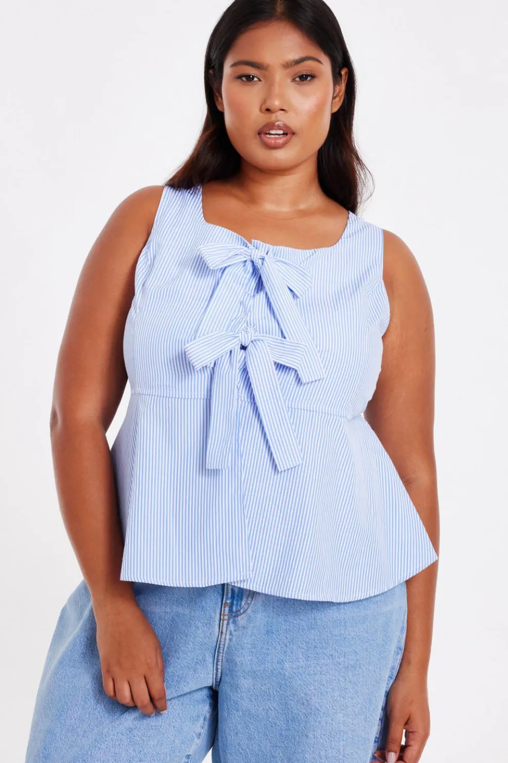Curve Pale Blue Striped Top