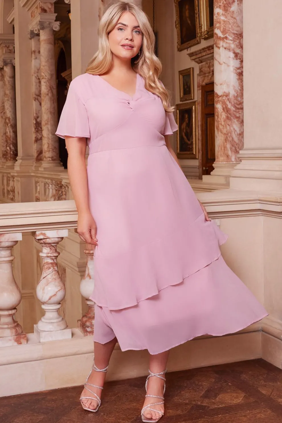 Curve Pink Chiffon Midaxi Dress
