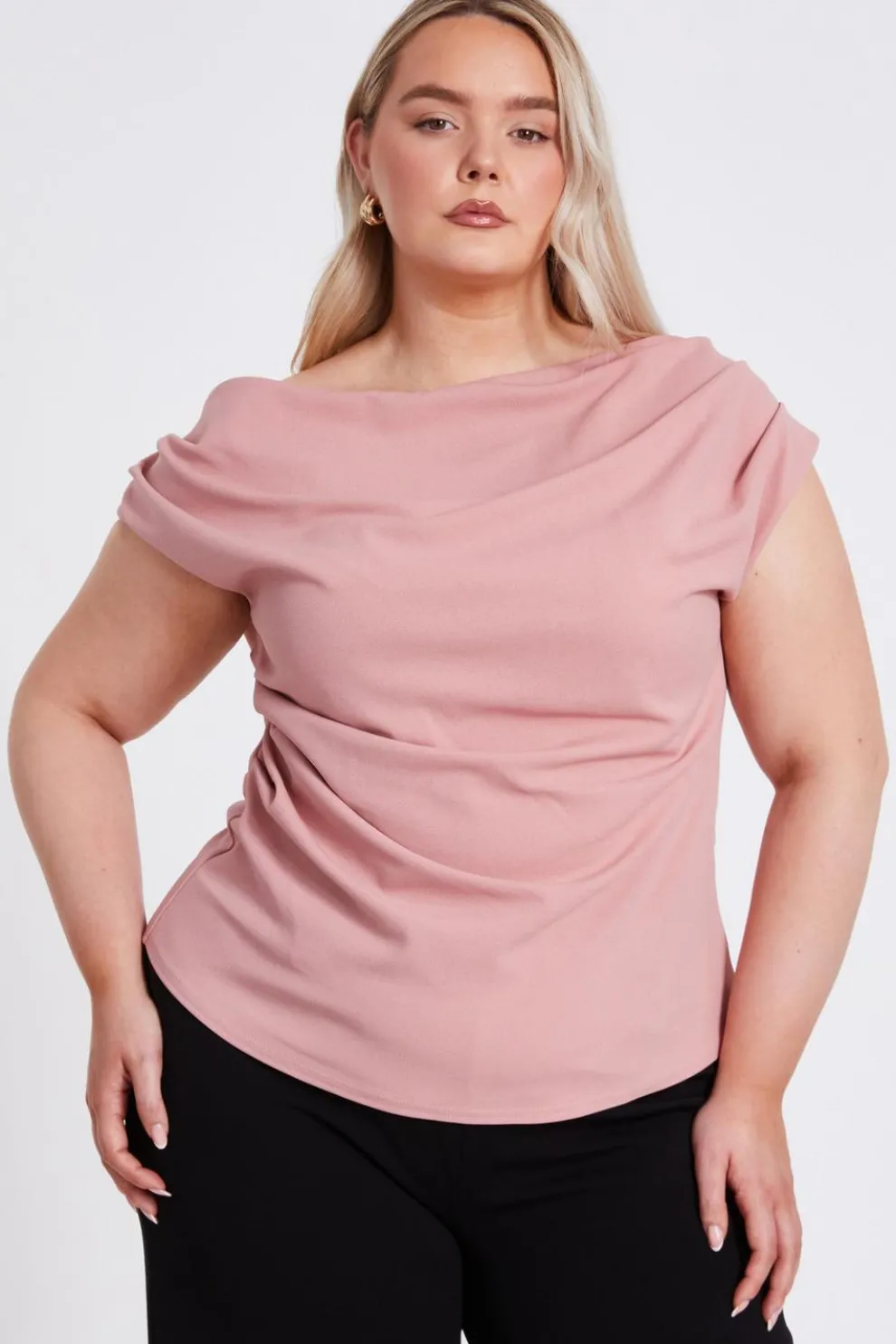 Curve Pink Drape Neck Top