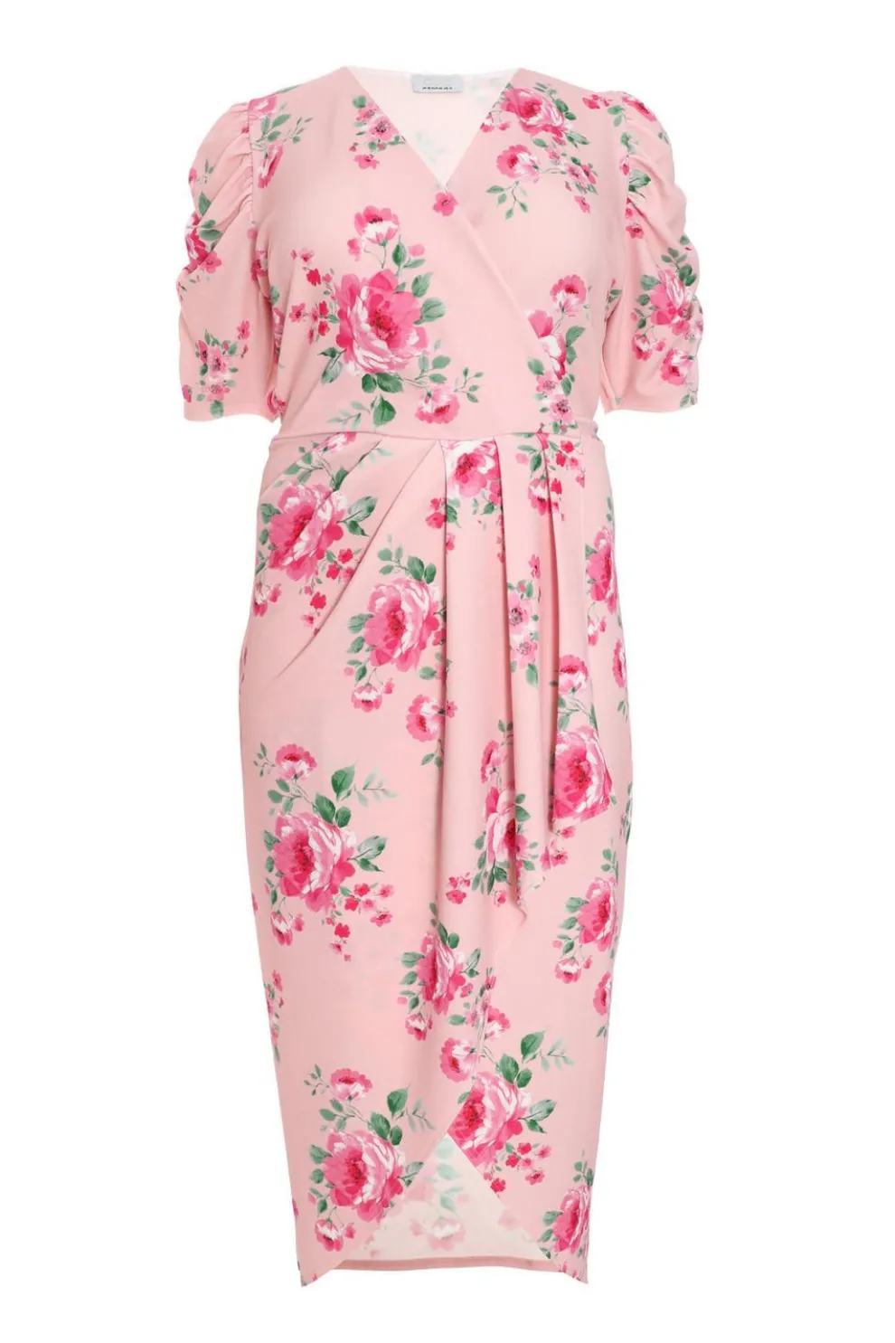 Curve Pink Floral Wrap Midaxi Dress