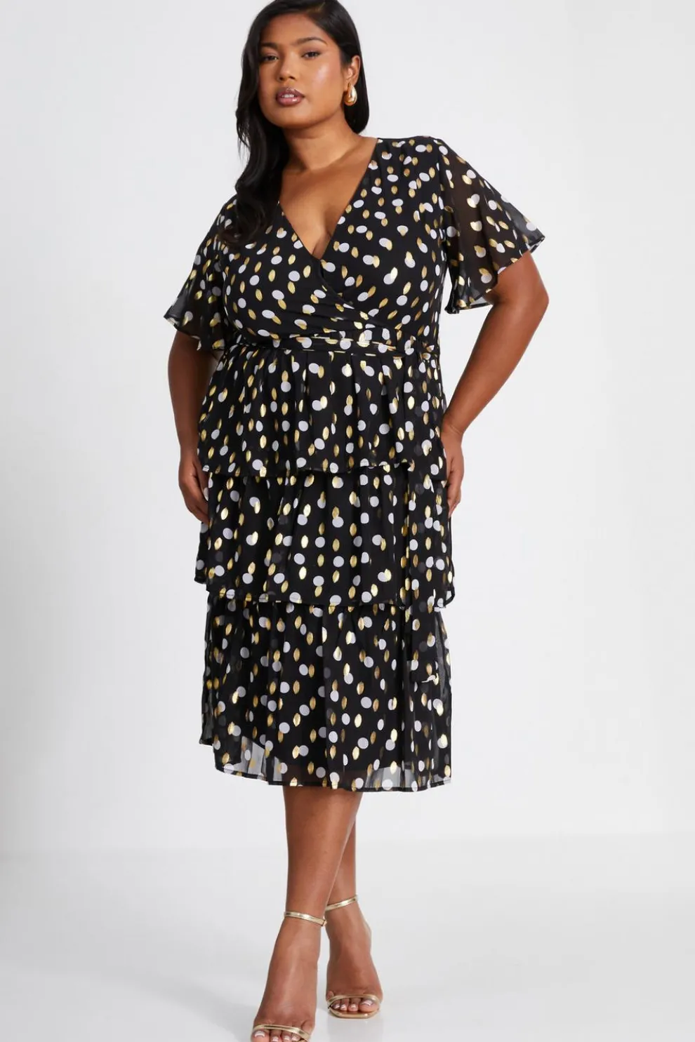 Curve Polka Dot Foil Wrap Midi Dress