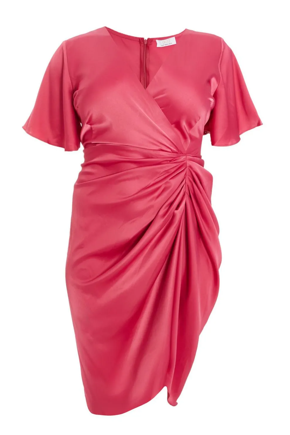 Curve Raspberry Satin Wrap Midi Dress