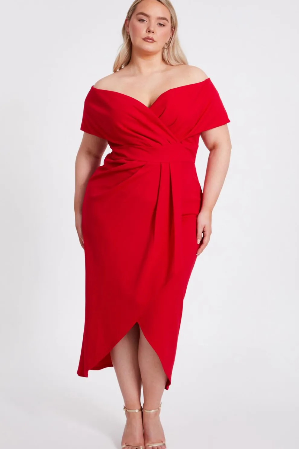 Curve Red Bardot Midi Dress