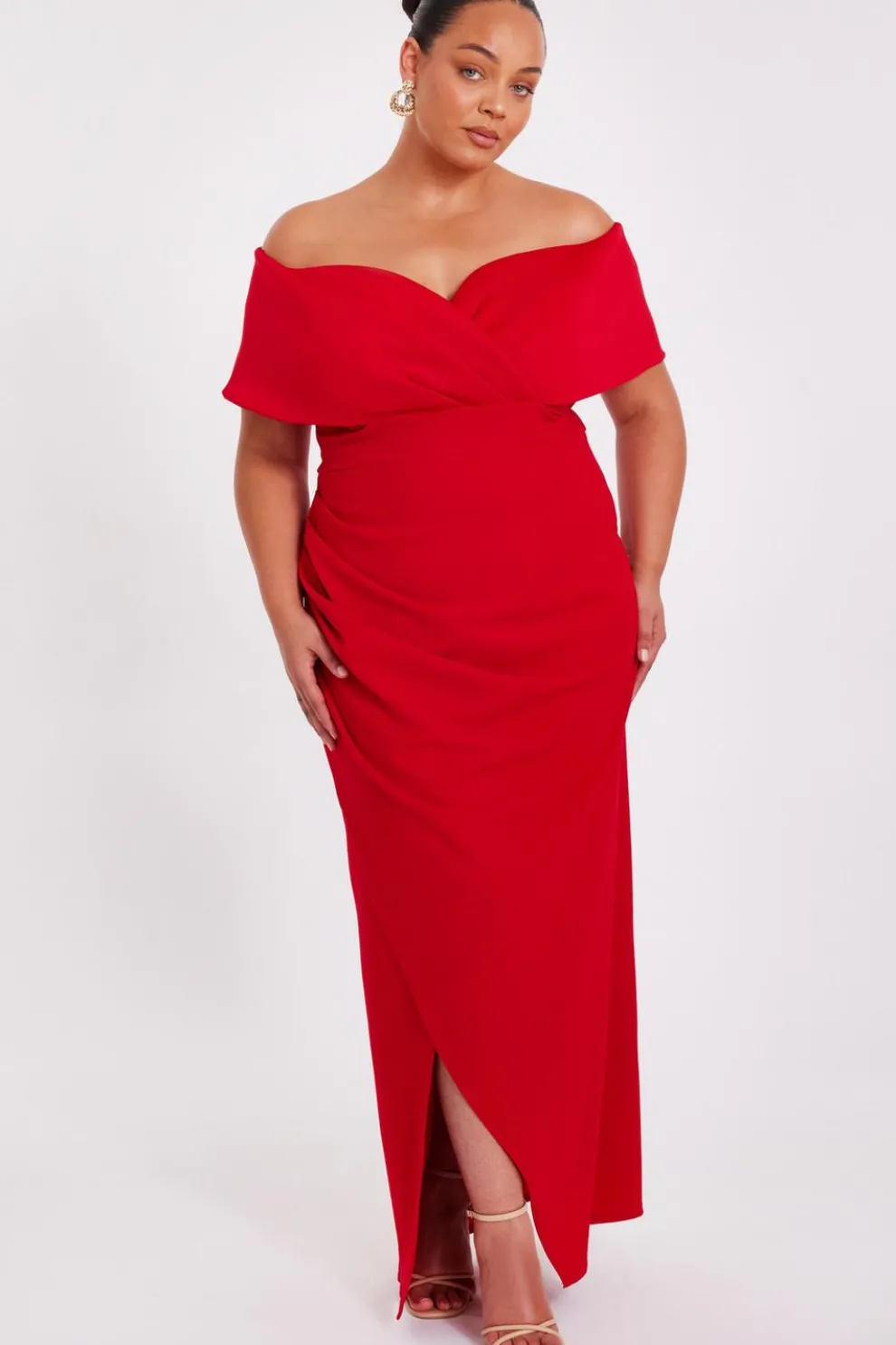 Curve Red Bardot Wrap Maxi Dress