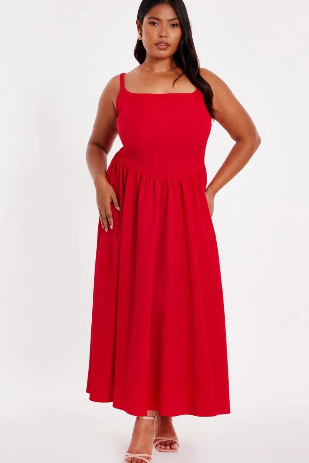 Curve Red Drop Waist Midaxi Dress