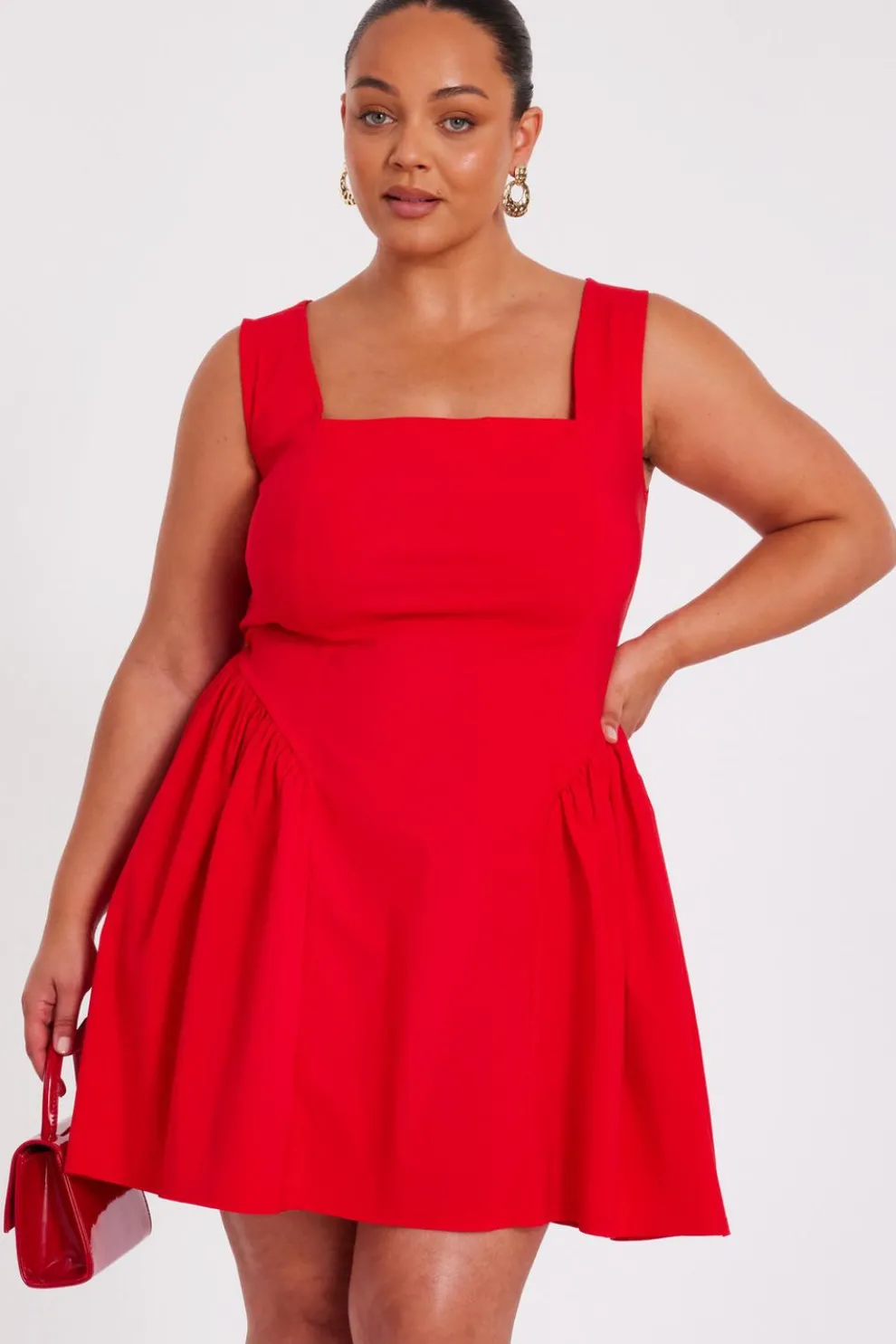 Curve Red Drop Waist Mini Dress