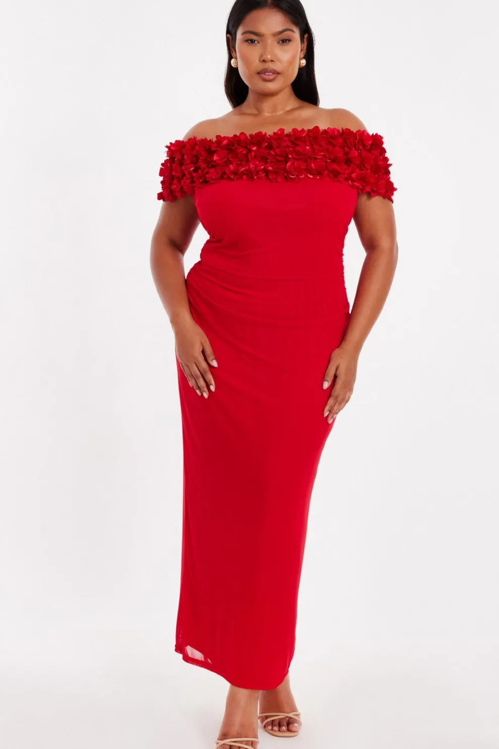 Curve Red Floral Bardot Midaxi Dress