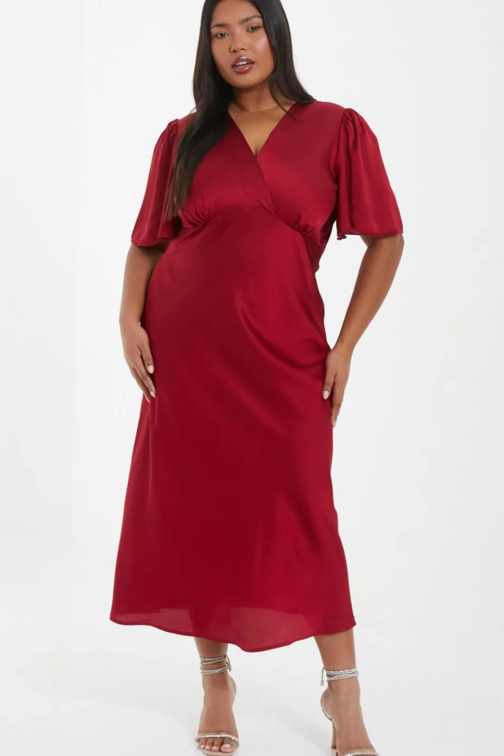 Curve Red Satin Midi Dress