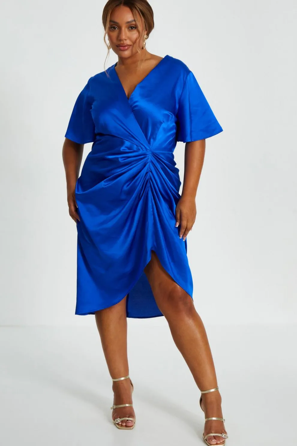 Curve Royal Blue Satin Midi Dress
