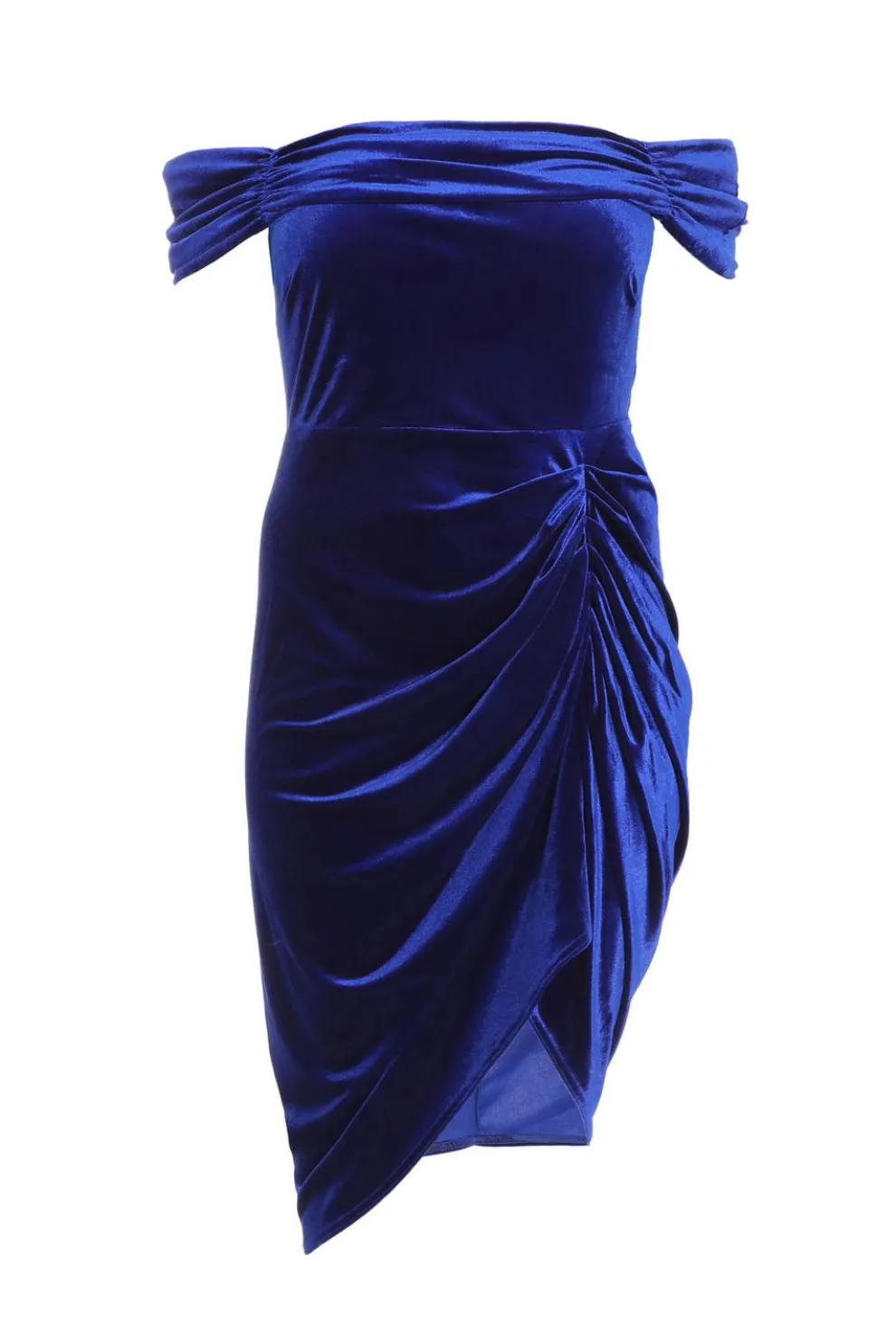 Curve Royal Blue Velvet Ruched Midi Dress