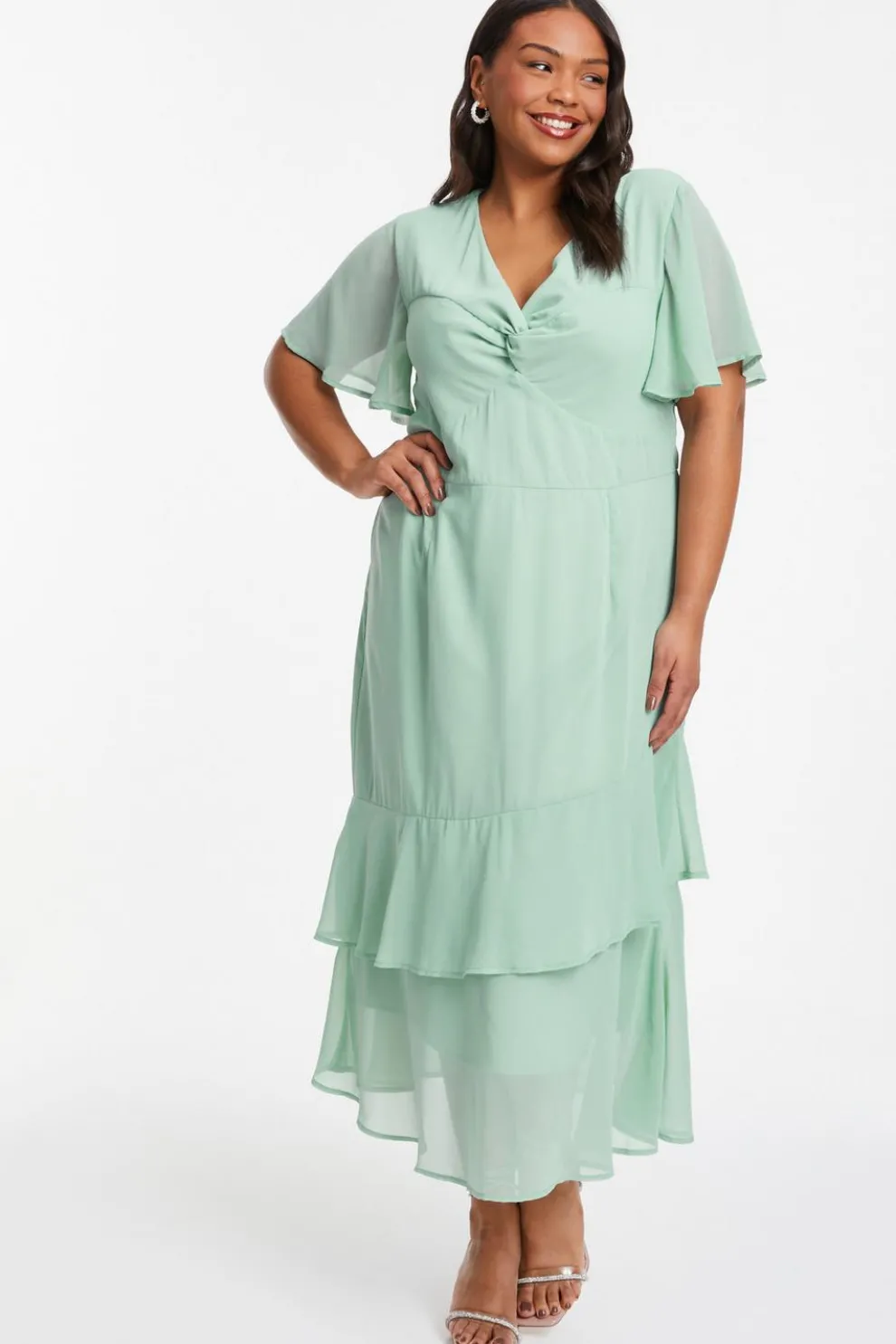 Curve Sage Chiffon Midaxi Dress
