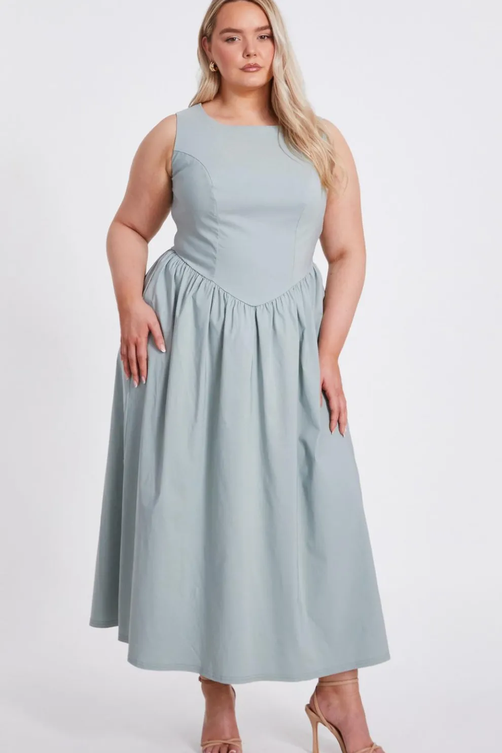 Curve Sage Drop Waist Midaxi Dress