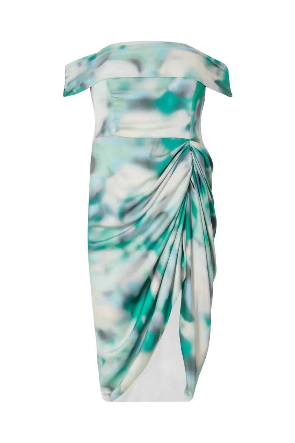 Curve Satin Marble Print Midi Dress