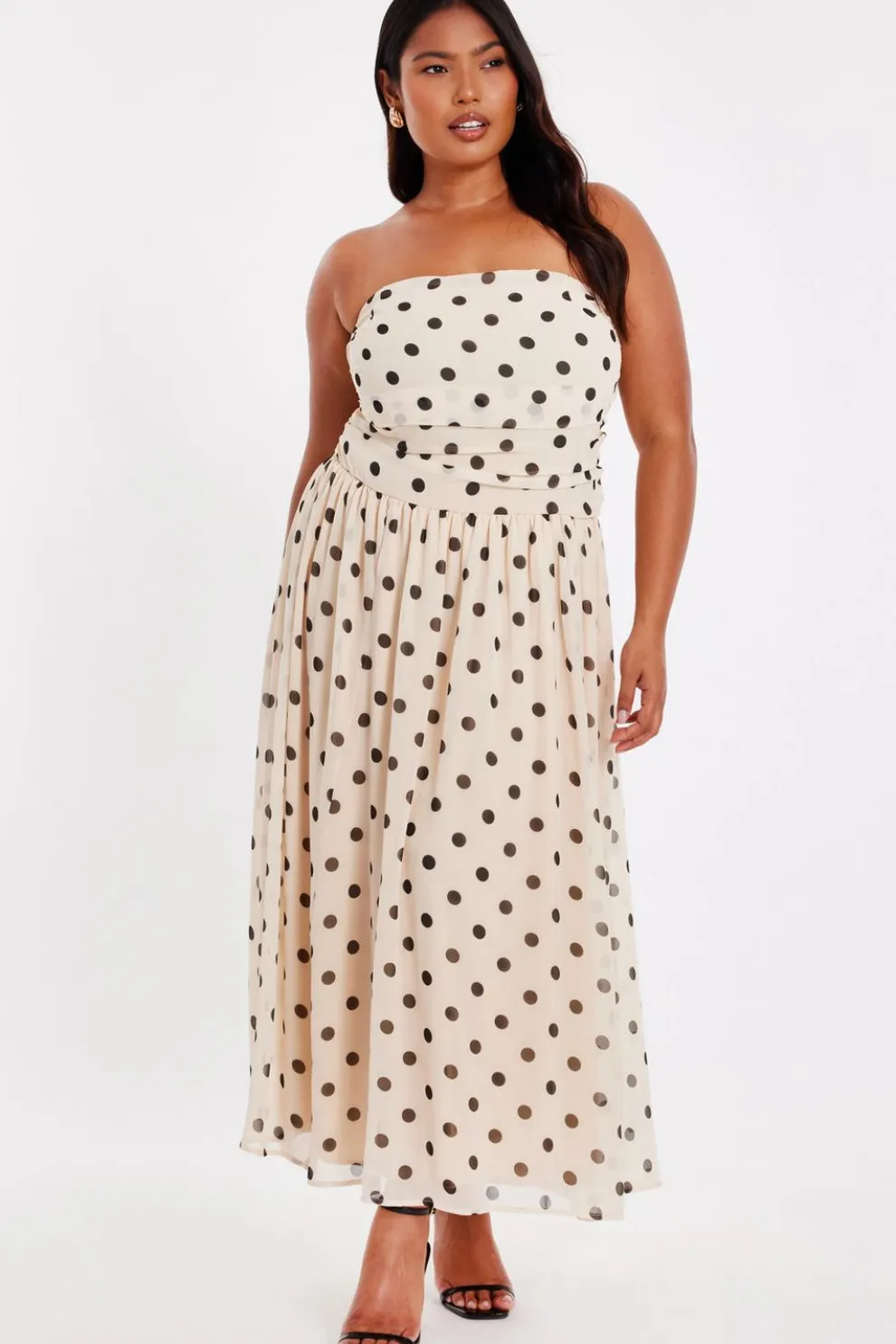 Curve Stone Chiffon Polka Dot Midi Dress