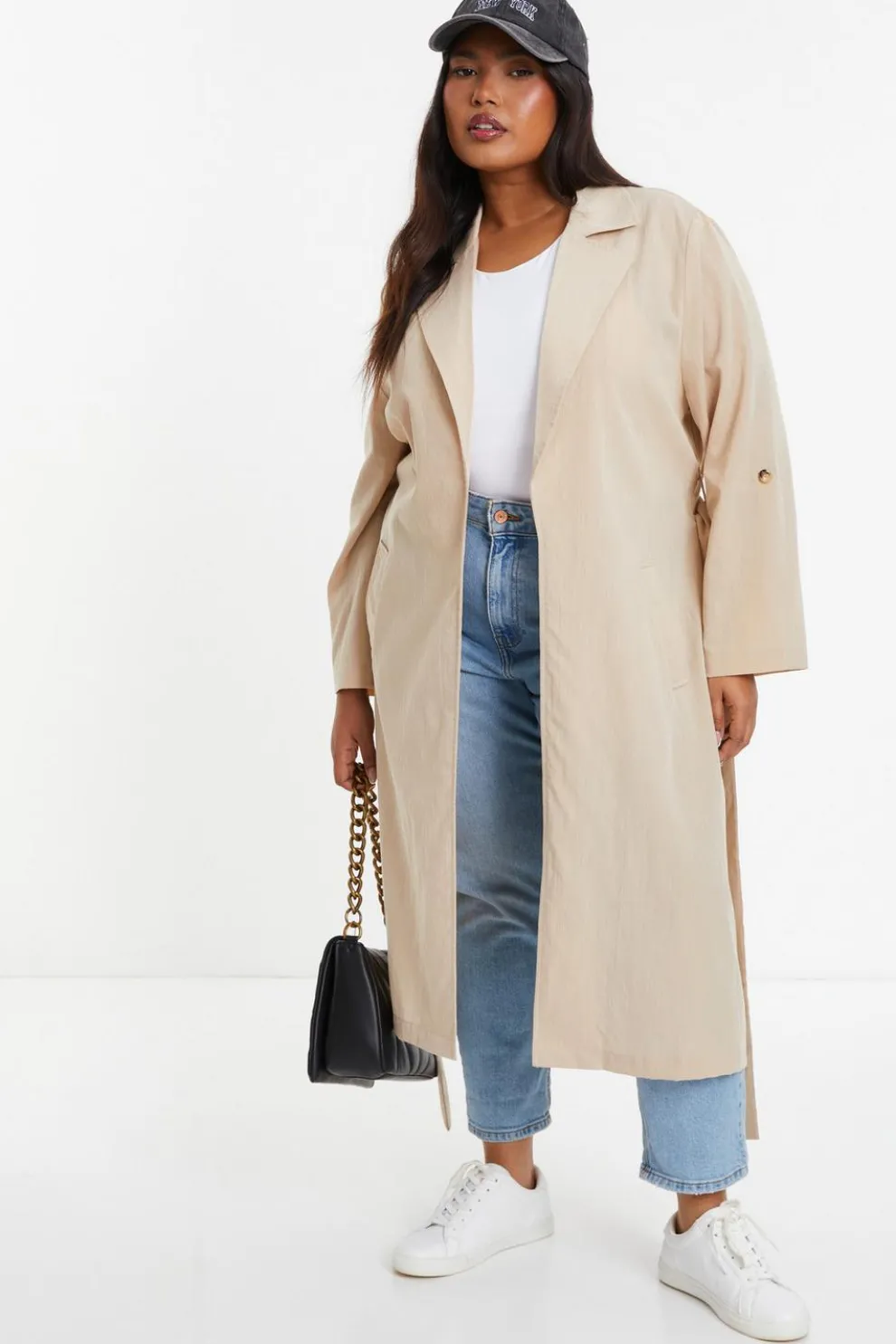 Curve Stone Linen Look Trench Jacket