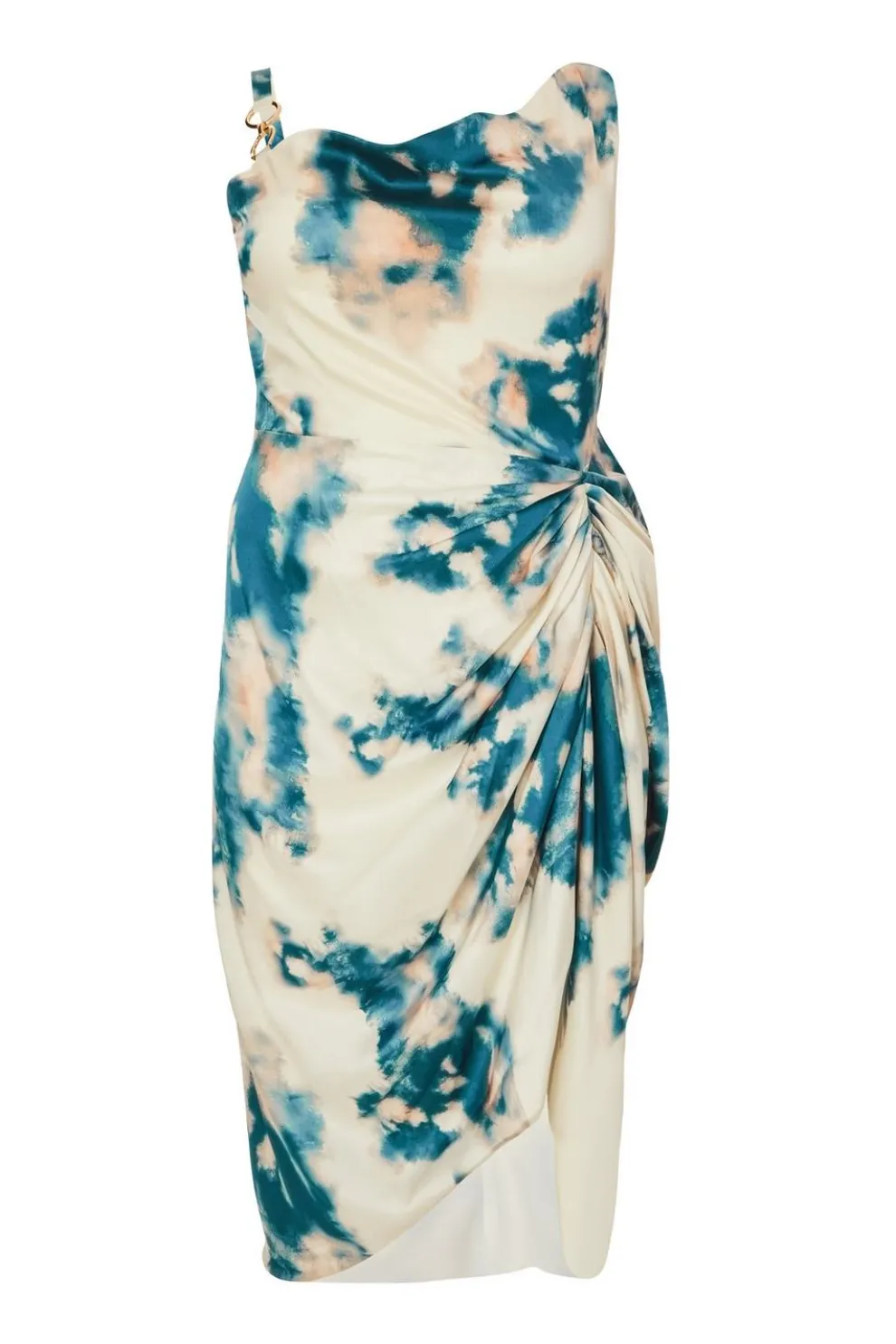 Curve Teal Marble Print Midi Dress