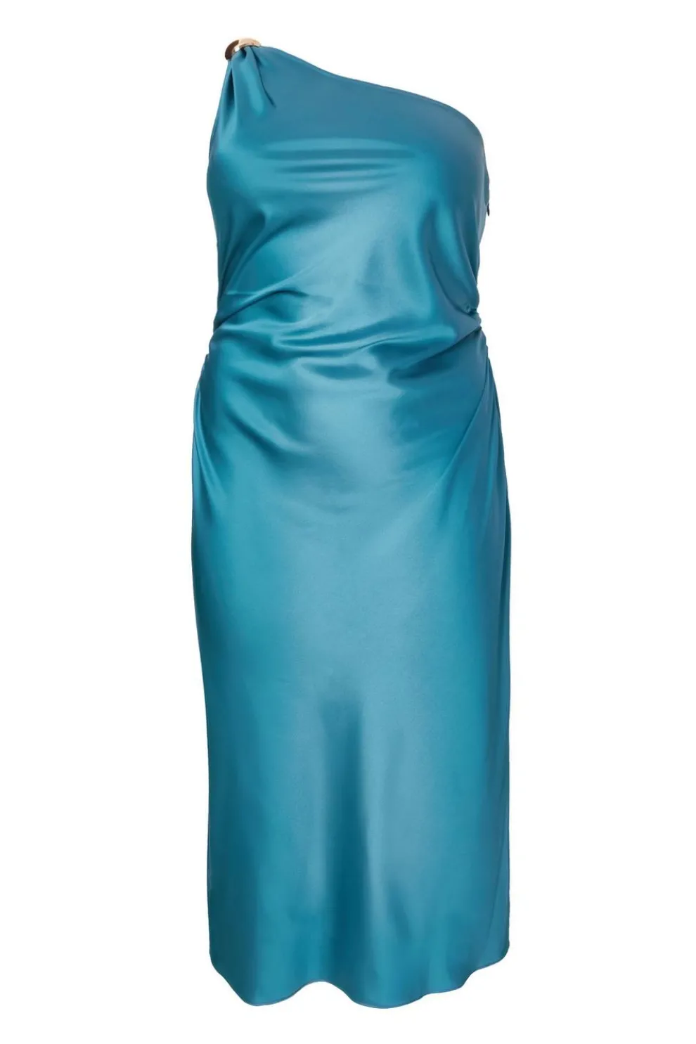 Curve Teal Satin One Shoulder Midaxi Dress