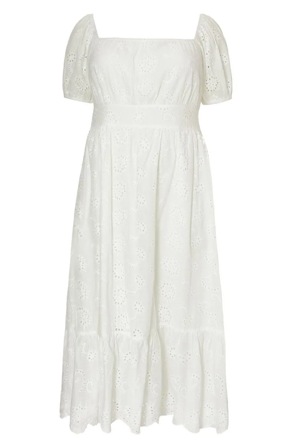 Curve White Embroidered Midi Dress