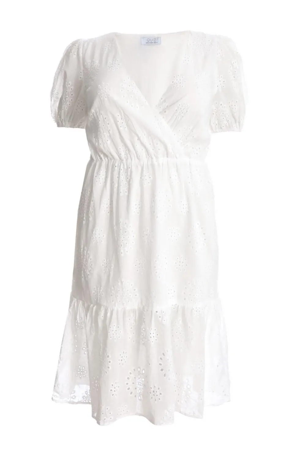 Curve White Embroidered Wrap Midi Dress