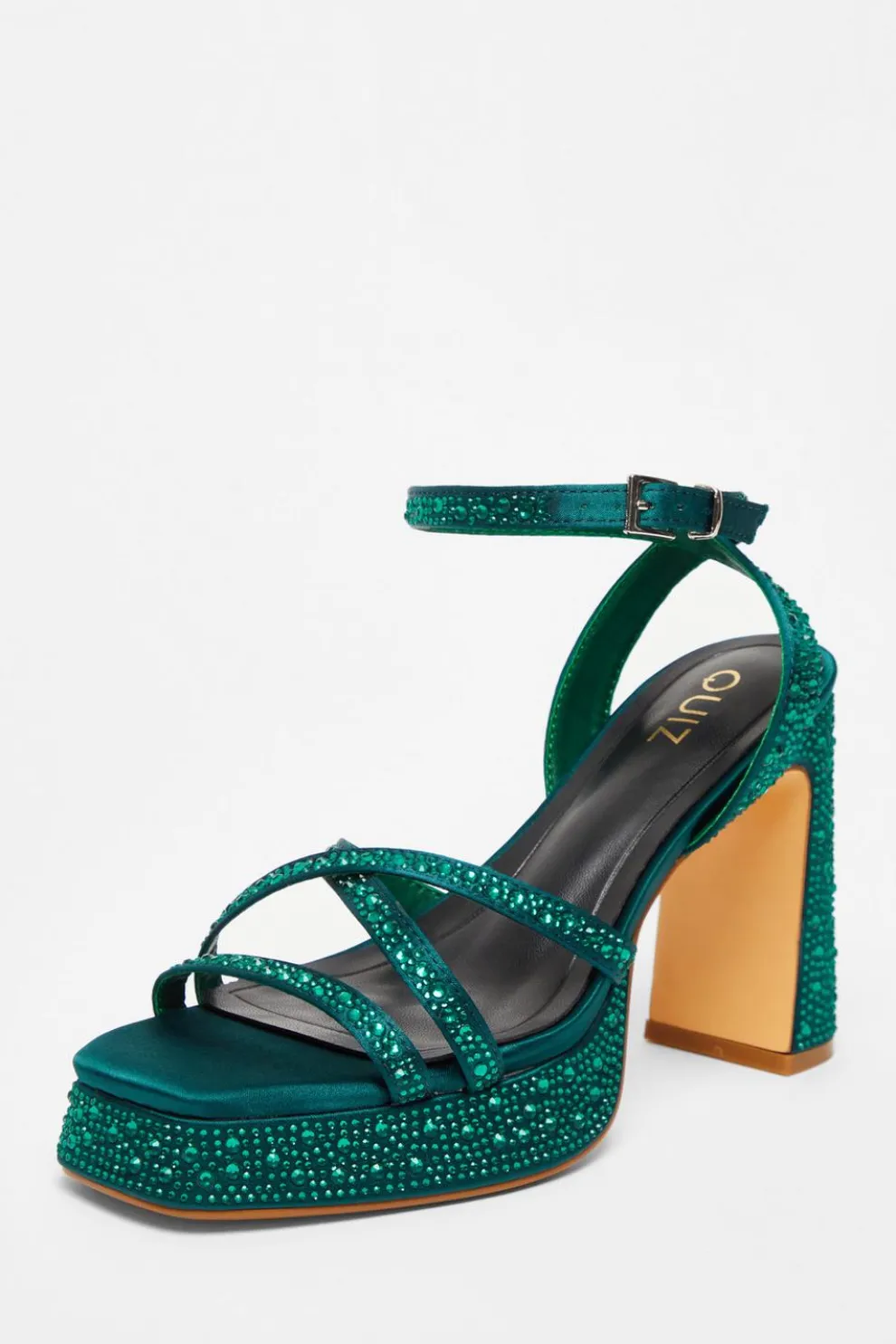 Dark Green Diamante Platform Heels